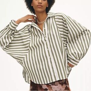 Anthropologie Pilcro Bailey Boyfriend Batwing Striped Button Down Shirt Green